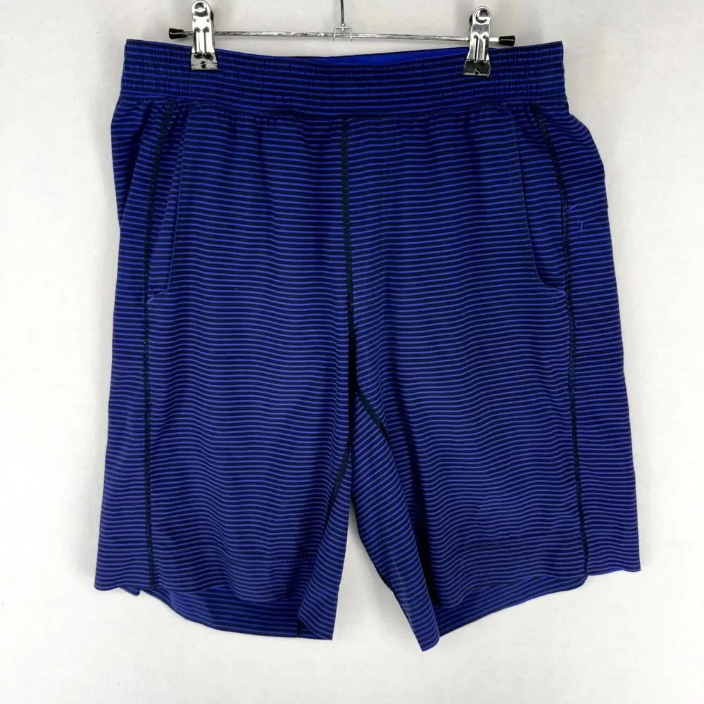 Lululemon Men's Black‎ and Blue Striped Athletic Shorts Size S